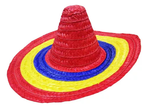 Multicolor Mexican Straw Hat - Festive Sombrero Paja Mexicano 51 Cm / 20.07''