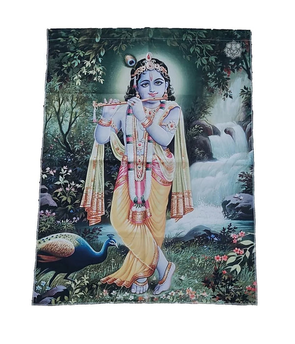 Mundo Hindú Elegant Krishna Fabric Tapestry - Divine 100 CM x 70 cm Textile Masterpiece - Tapiz Hindú Krishna de Tela