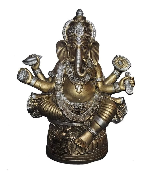 Estatua Decorativa Dorada Oscura de Ganesh 18cm x 13cm - Decoración de Resina Hecha a Mano