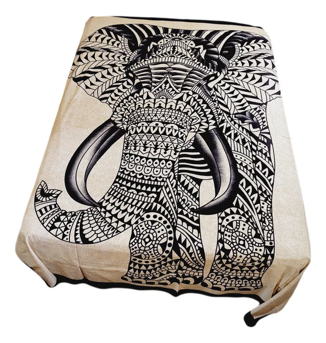 Mundo Hindú | Hindu 2-Plazas Bedspread with Elephant Print | Cultural Elegance