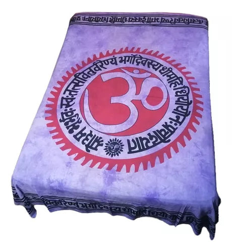 Mundo Hindú | Hindu 2-Plazas Bedspread with OM Symbol - Vibrant Colors