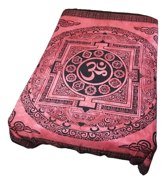 Mundo Hindú | Hindu 2-Plazas Bedspread with OM Symbol and Mandalas