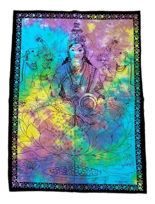 Mundo Hindú | Hindu Tapestry - Colorful Lakshmi Print | India Culture