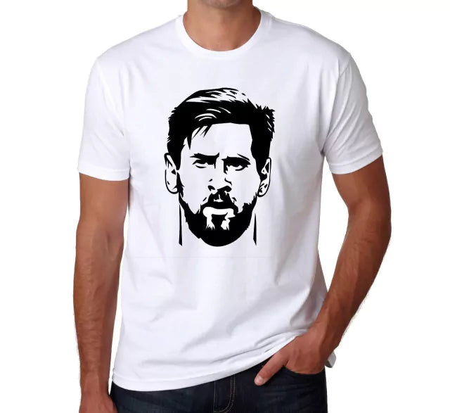 New Caps | Mesmeric Messi Face Cotton Tee - Soccer Icon's Portrait