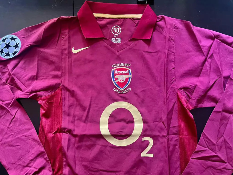 Nike Arsenal ML Retro 2005-06 Bordo Henry 14 Long Sleeve Jersey - Authentic Champions League Kit