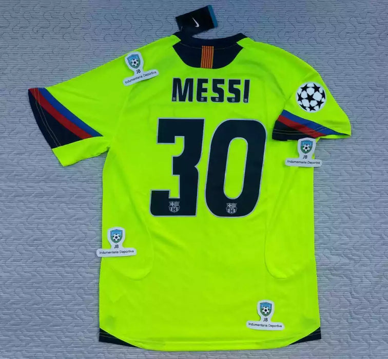 Nike Barcelona Retro 2005-06 Fluorescent Messi 30 UCL Away Jersey - Authentic Vintage Soccer Shirt