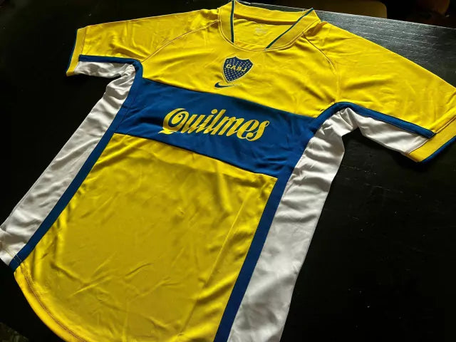 Nike Boca Juniors Retro 2001 Away Jersey with Román 10 - Authentic Yellow Vintage Soccer Shirt