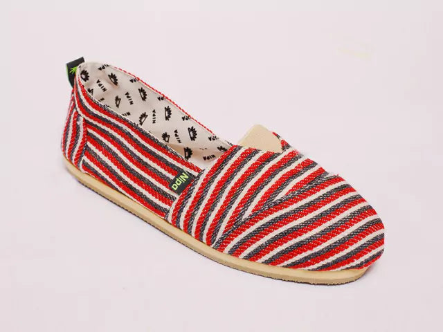 Nipa Classic FlufLa Espadrille in Flat Cotton Weave with Blue, Red, and Natural Stripes - Reinforced Stitching