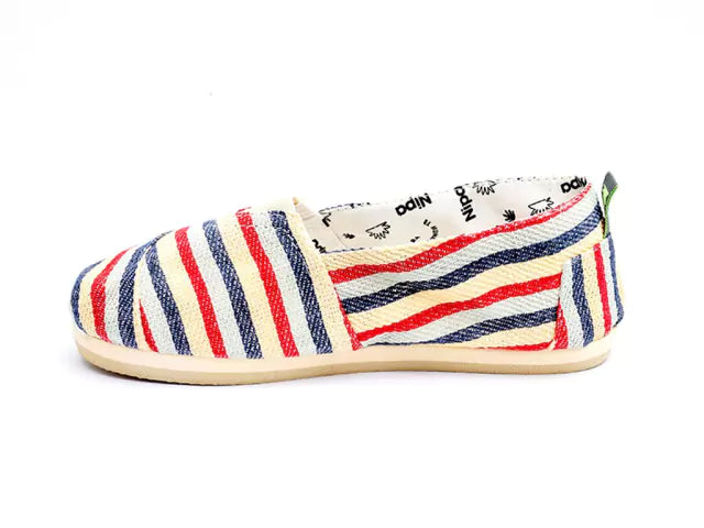 Nipa Classic TOTI Espadrille Flat Weave Cotton in Natural, Red, Blue, Sky - Reinforced Stitching - Bicolor EVA Rubber Sole
