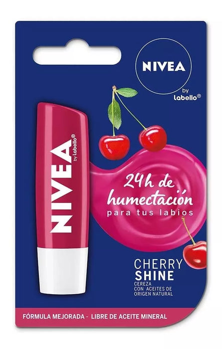 Bálsamo Labial Nivea Fruity Shine Cherry by Labello - Hidratación y Protección Labial con Fragancia a Cereza