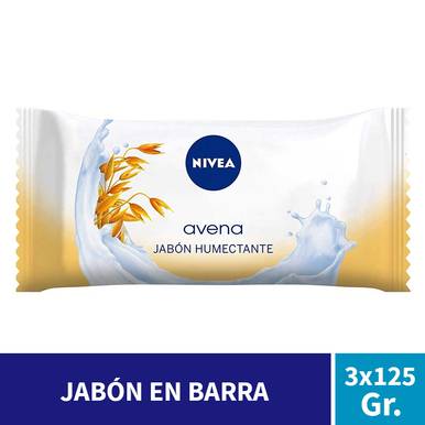 Nivea Jabón Humectante Moisturizer Soap Bar with Oats Aroma, 125 g / 4.4 oz (pack of 3 bars)