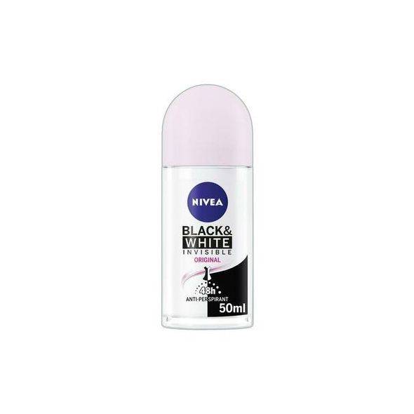 Nivea Lady Roll On Antiperspirant & Deodorant Invisible Black and White Clear 48 Hour Protection - Alcohol Free, 50 ml / 1.69 fl oz