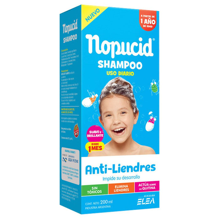 Nopucid Shampoo Anti Liendres Lice &amp; Nits Shampoo Tratamento para Uso Diário Prevenção de Piolhos - Amigo da Pele, 200 ml / 6,76 fl oz 