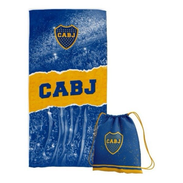 Official Boca Juniors Towel with Practical Backpack | 100% Polyester | 70 cm x 150 cm