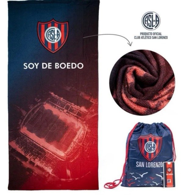 Official San Lorenzo Microfiber Towel with Backpack - Proudly from Boedo | 150 cm x 70 cm