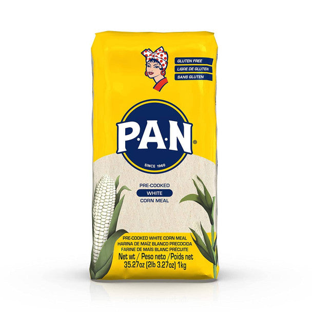 Pan Harina Original Para Arepas Pre-Cooked White Corn Meal for Venezuelan Arepas Gluten Free, 1 kg / 2.2 lb bag