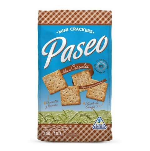 Paseo Mini Crackers Galletitas Mix De Cereales Whole Grain Crackers, 300 g / 10.6 oz (paquete de 3) 