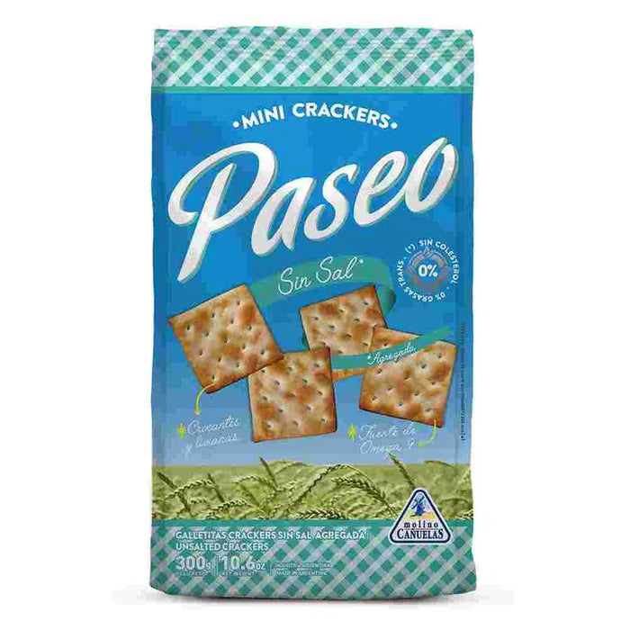 Paseo Mini Crackers Galletitas Sin Sal Classic Crackers No Salt Added, 300 g / 10.6 oz (pack of 3)