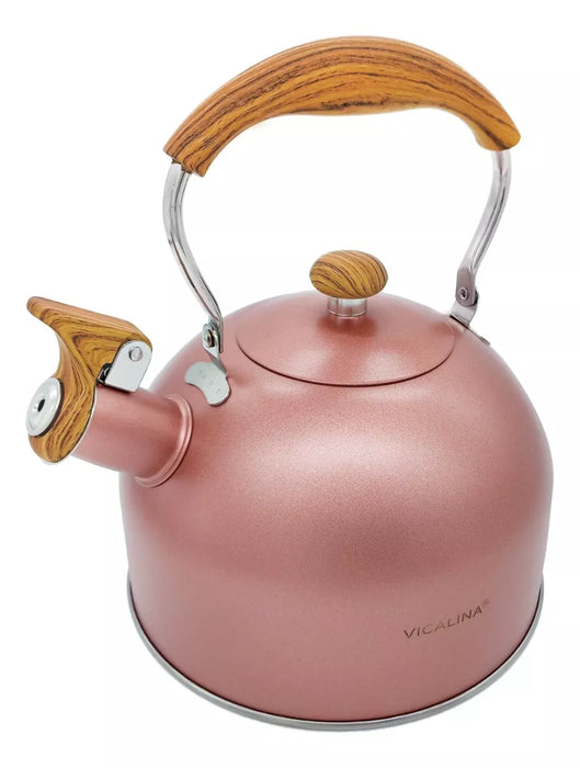 Pava Silbadora | Stainless Steel Whistling Kettle, 2.5L, Wood Handle - Premium Tea & Coffee Pot