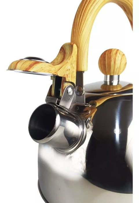 Pava Silbadora | 1.5L Stainless Steel Whistling Kettle - Wood-Look Handle, Bronze Finish