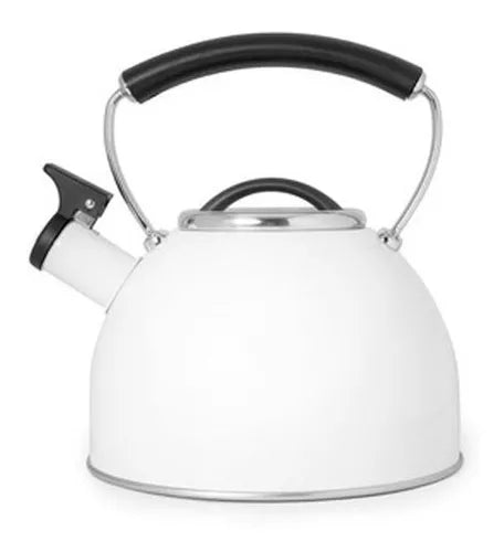Pava Silbadora | Stainless Steel 3L Whistling Kettle - White, Black Handle, Classic Elegance