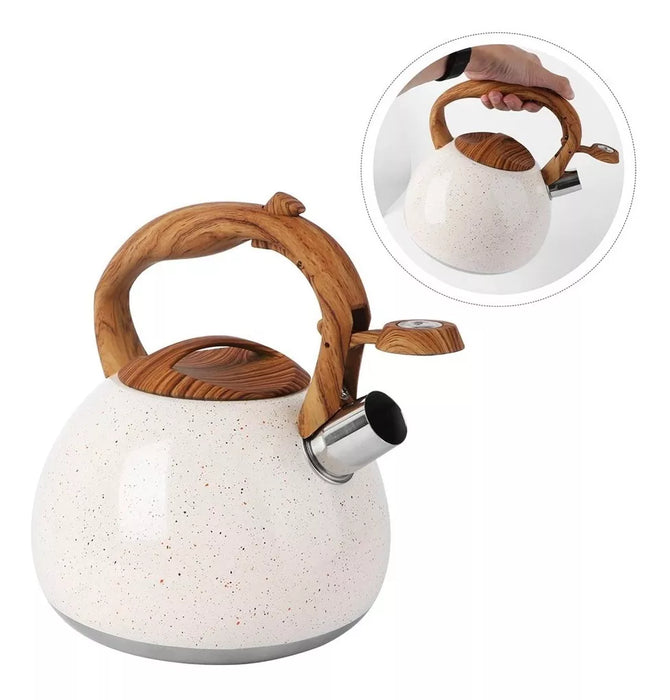 Pava Silbadora | Stainless Steel Whistling Kettle with Wooden Handle - Classic Elegance 2.5 L