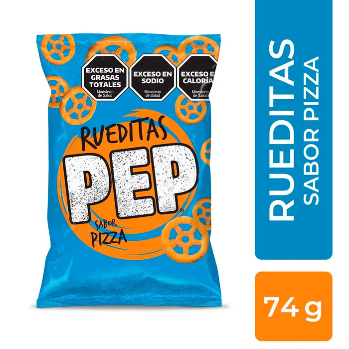 Pep Rueditas Wheat Flour Snacks Wheel Shape Pizza Flavor, 74 g / 2.61 oz