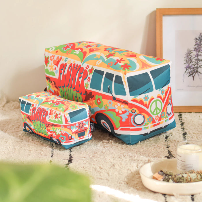 Pilgrim Premium VW Hippie Flower Power Character Cushion - Large Red - Quality Design, Fun & Quirky