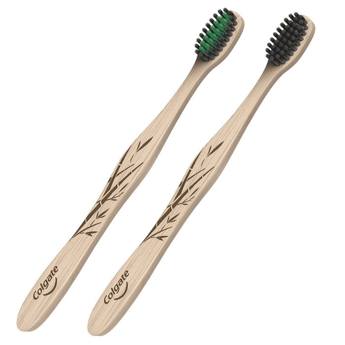 Premium Colgate Bamboo Charcoal Toothbrushes x 2 - High Quality, Water-Friendly, 100 % Recyclable, Natural Bamboo