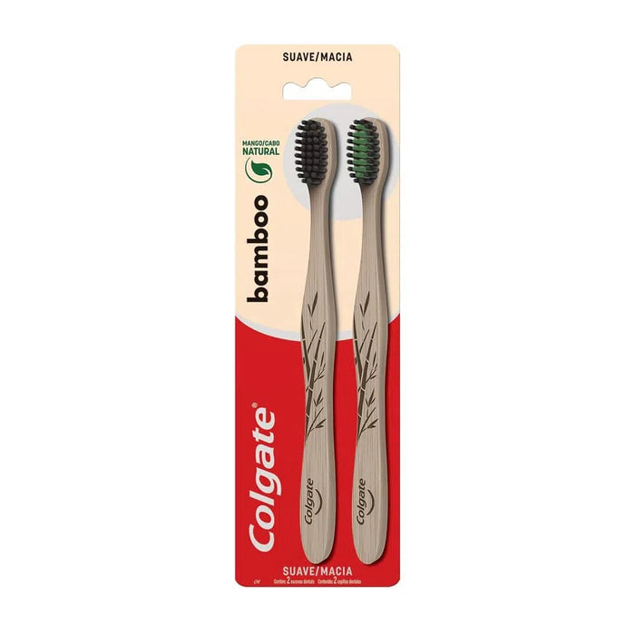 Premium Colgate Bamboo Charcoal Toothbrushes x 2 - High Quality, Water-Friendly, 100 % Recyclable, Natural Bamboo