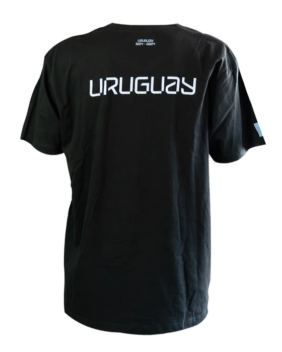 Remera Premium de Algodón con Bandera de Uruguay en Negro