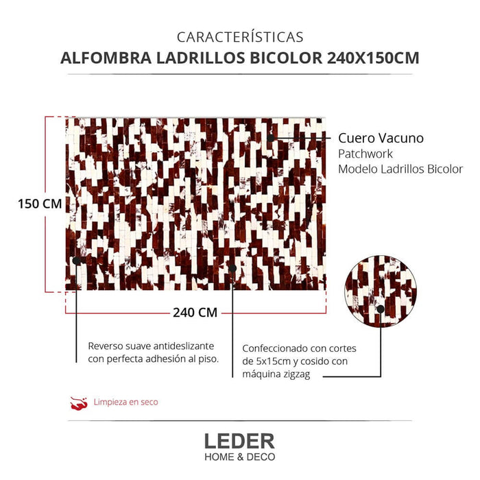 Premium Cowhide Patchwork Rug | Luxurious & Comfortable | Bicolor Brick Design | 150 cm x 240 cm