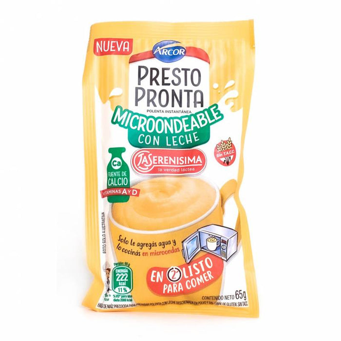 Presto Pronta Polenta Microondas 2-Minute Microwave Corn Meal Polenta Classic Flavor, 65 g / 2.29 oz (box of 8)