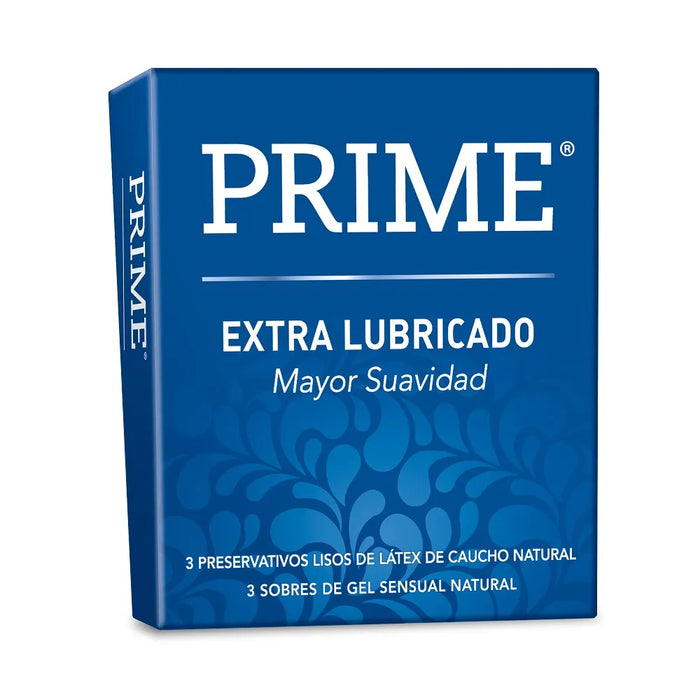 Prime Lubricado Extra Lubricated Latex Condoms | Enhanced Comfort and Sensation (3 count)