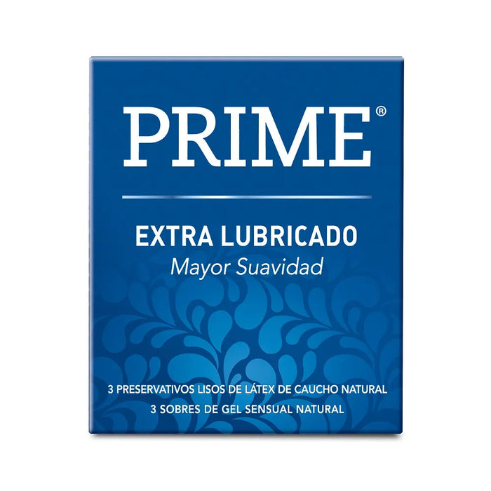 Prime Lubricado Extra Lubricated Latex Condoms | Enhanced Comfort and Sensation (3 count)