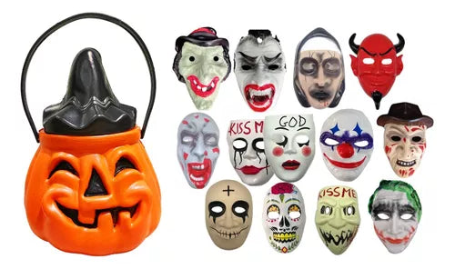 Pumpkin Candy Dispenser X 40 + 25 Halloween Masks Combo