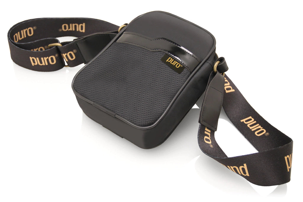 Puro Vegan Mini Crossbody Bag - Black Synthetic Combo - Adjustable Sublimated Strap - Interior Pocket & Plastic Key Clip