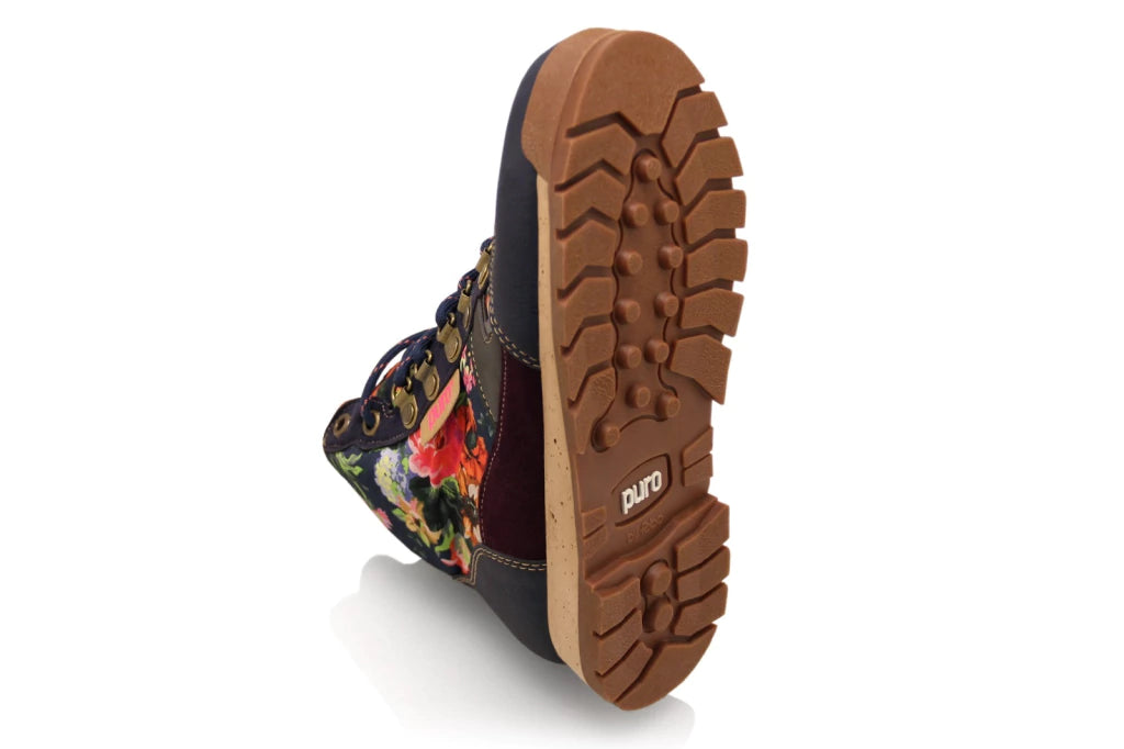 Puro Vegan Product Floral Patterned Trekking Boots with Reinforced Jacquard Upper, Rubber Sole, and Synthetic Interior