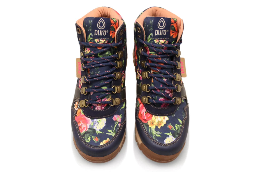 Puro Vegan Product Floral Patterned Trekking Boots with Reinforced Jacquard Upper, Rubber Sole, and Synthetic Interior