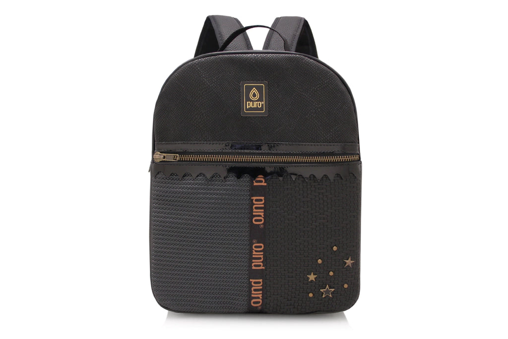 Puro Vegan Product Trenia Chic Vegan Backpack - Interior in Fabric, Antique Bronze Zippers, Exterior Zip Pocket & Internal Pocket