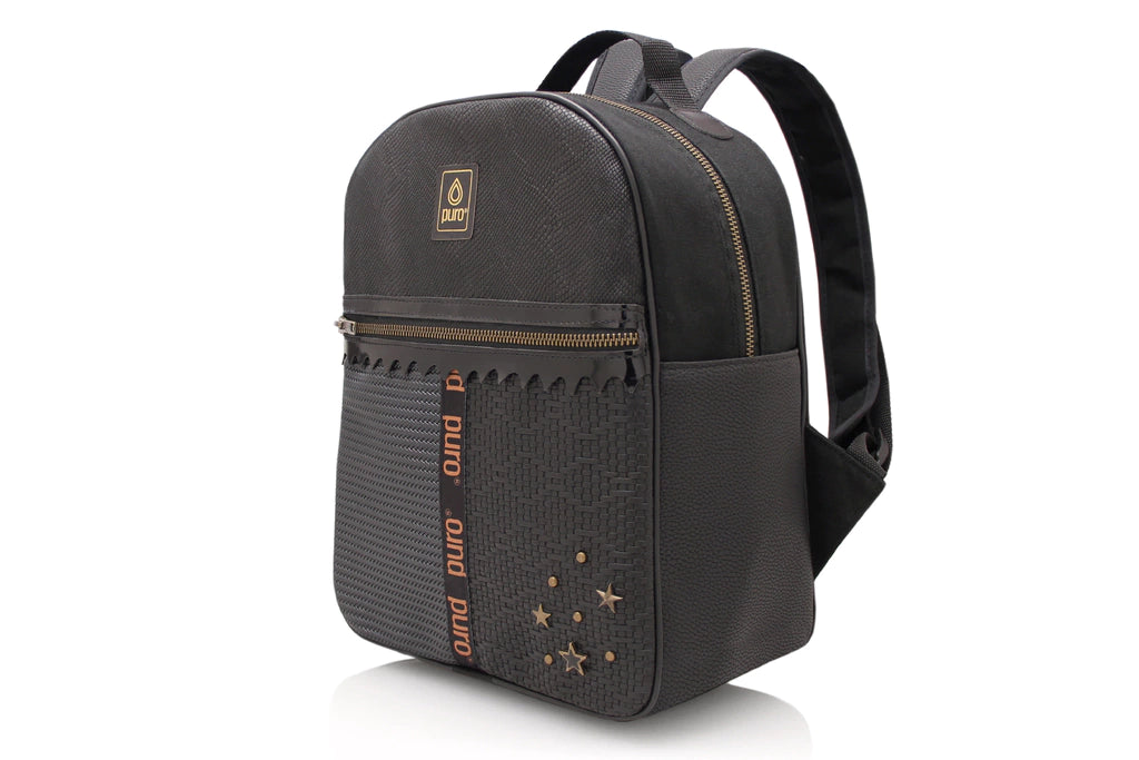 Puro Vegan Product Trenia Chic Vegan Backpack - Interior in Fabric, Antique Bronze Zippers, Exterior Zip Pocket & Internal Pocket