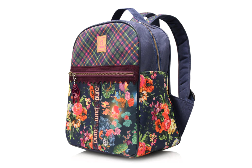 Puro Vegan Product Trenia Dharma Vegan Backpack with Fabric Interior, Antique Brass Zippers, Exterior Zip Pocket & Interior Pocket