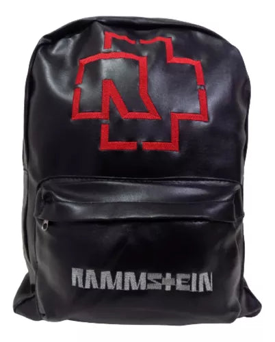 Rammstein Embroidered Leather Backpack - Rocker Chic Essential, Metal Vibes