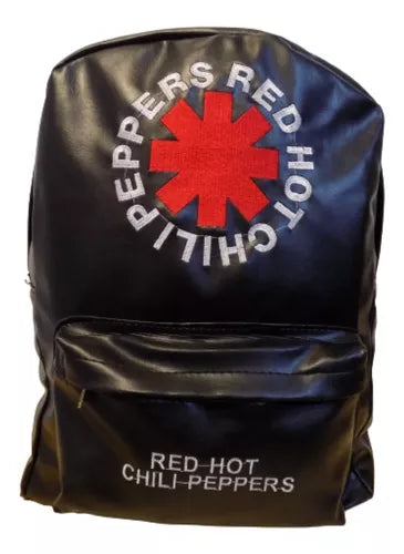 Red Hot Chili Peppers Embroidered Leather Backpack Mochila Eco Cuero - Rock the Scene in Style, Musical Elegance