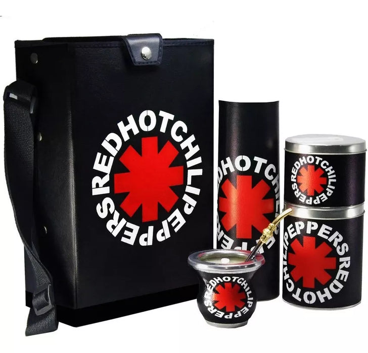 Red Hot Chili Peppers Mate Set with Bolso, Yerbera, Azucarera, and Termo Cover - Complete Mate Kit (Without Bulb) - Juego De Mate Red Hot Chili Peppers