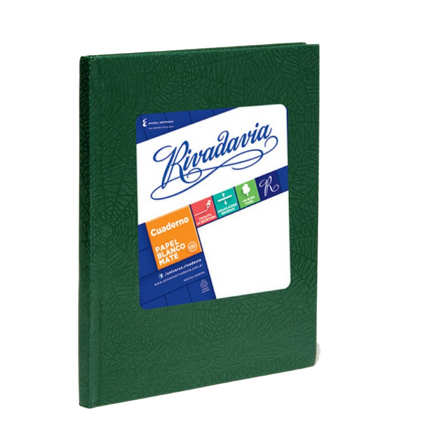 Rivadavia Cuaderno Tapa Dura Cuadriculado Verde Squared Green Hard Cover Notebook with 50 Matte White Sheets, 160 mm x 210 mm / 6.29 " x 8.26"