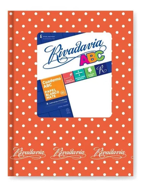 Rivadavia Cuaderno Tapa Dura Forrado Lunares Rayado Naranja Striped Orange With Polka Dots Hard Cover Notebook with 50 Matte White Sheets, 190 mm x 235 mm / 7.48 " x 9.25"