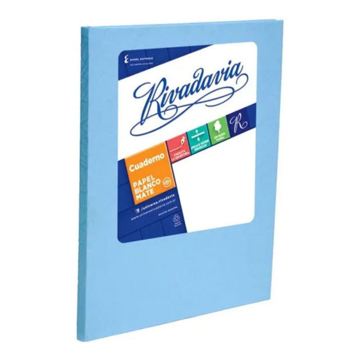 Rivadavia Cuaderno Tapa Dura Rayado Celeste Caderno de capa dura azul claro listrado com 50 folhas brancas foscas, 190 mm x 235 mm / 7,48" x 9,25" 
