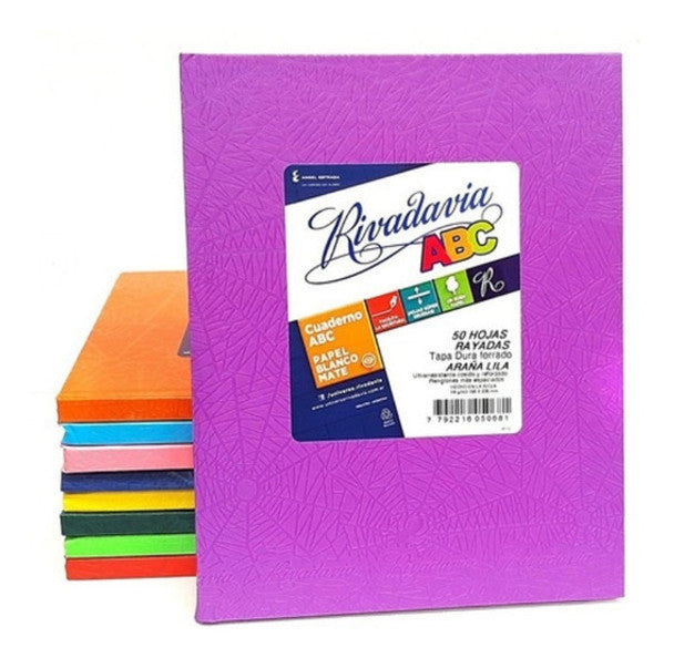 Rivadavia Cuaderno Tapa Dura Rayado Lila Striped Lilac Hard Cover Notebook with 50 Matte White Sheets, 190 mm x 235 mm / 7.48 " x 9.25"