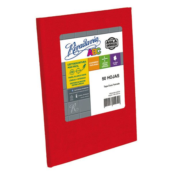 Rivadavia Cuaderno Tapa Dura Rayado Rojo Aula Universal Striped Blue Hard Cover Notebook with 50 Matte White Sheets, 190 mm x 235 mm / 7.48 " x 9.25"